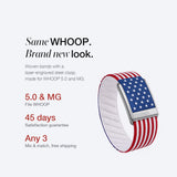 Same WHOOP, brand new look. Woven ESSWARA band with laser-engraved steel clasp, fits WHOOP 5.0 and MG.