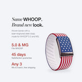 Same WHOOP, brand new look. Woven ESSWARA band with laser-engraved steel clasp, fits WHOOP 5.0 and MG.